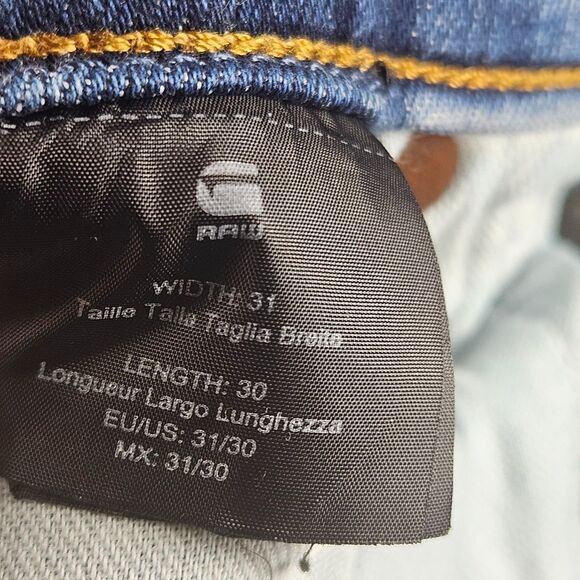 G Star Raw Jeans Mens 31x30 Blue Denim Slim Button Fly Light Wash Stretch 3301 - Picture 10 of 15